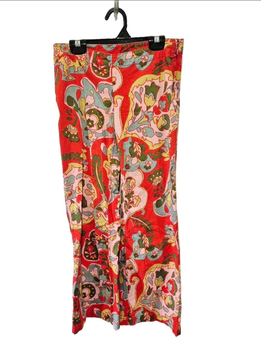 Free People Paisley Floral Flare Pants Red Multi Boho Low Rise 100% Cotton Size